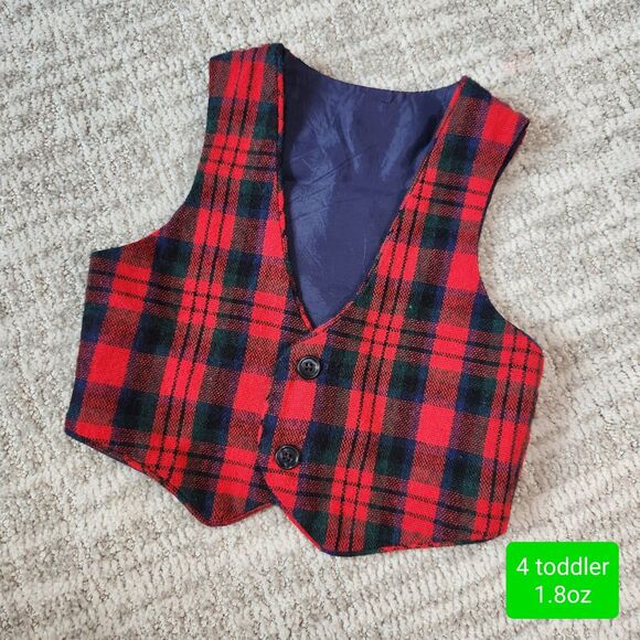 R‐Gee Vintage Christmas Holiday 2 button plaid vest red size 4 boys - Picture 1 of 7